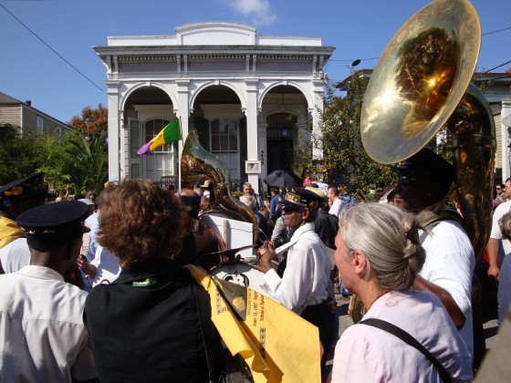 photo of crowd in front of Michael P. Smith's house