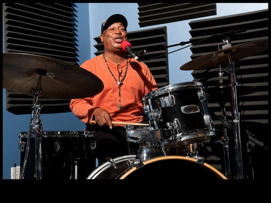 Shannon Powell at WWOZ [Photo by Ryan Hodgson-Rigsbee]