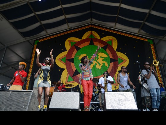 Big Freedia onstage with Soul Rebels at Jazz Fest 2014 [Photo by Leon Morris]