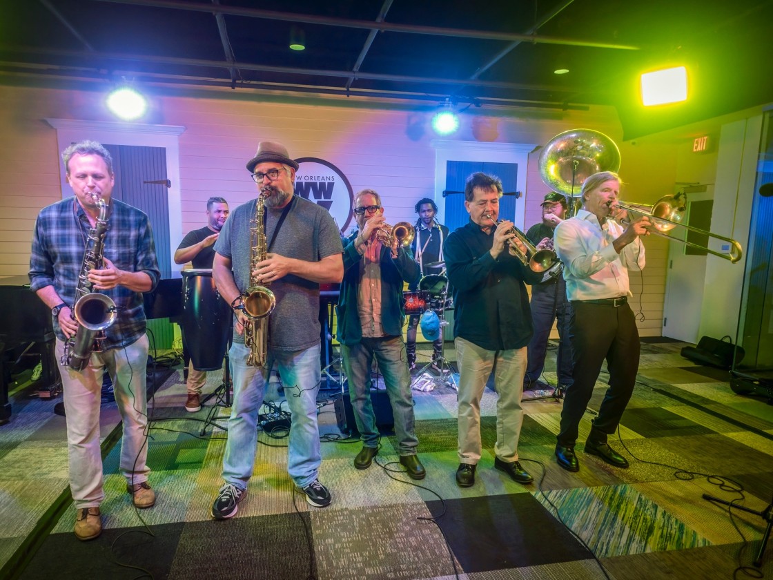 New Orleans Nightcrawlers at WWOZ [Photo by Kristen Derr]
