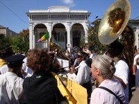 photo of crowd in front of Michael P. Smith's house